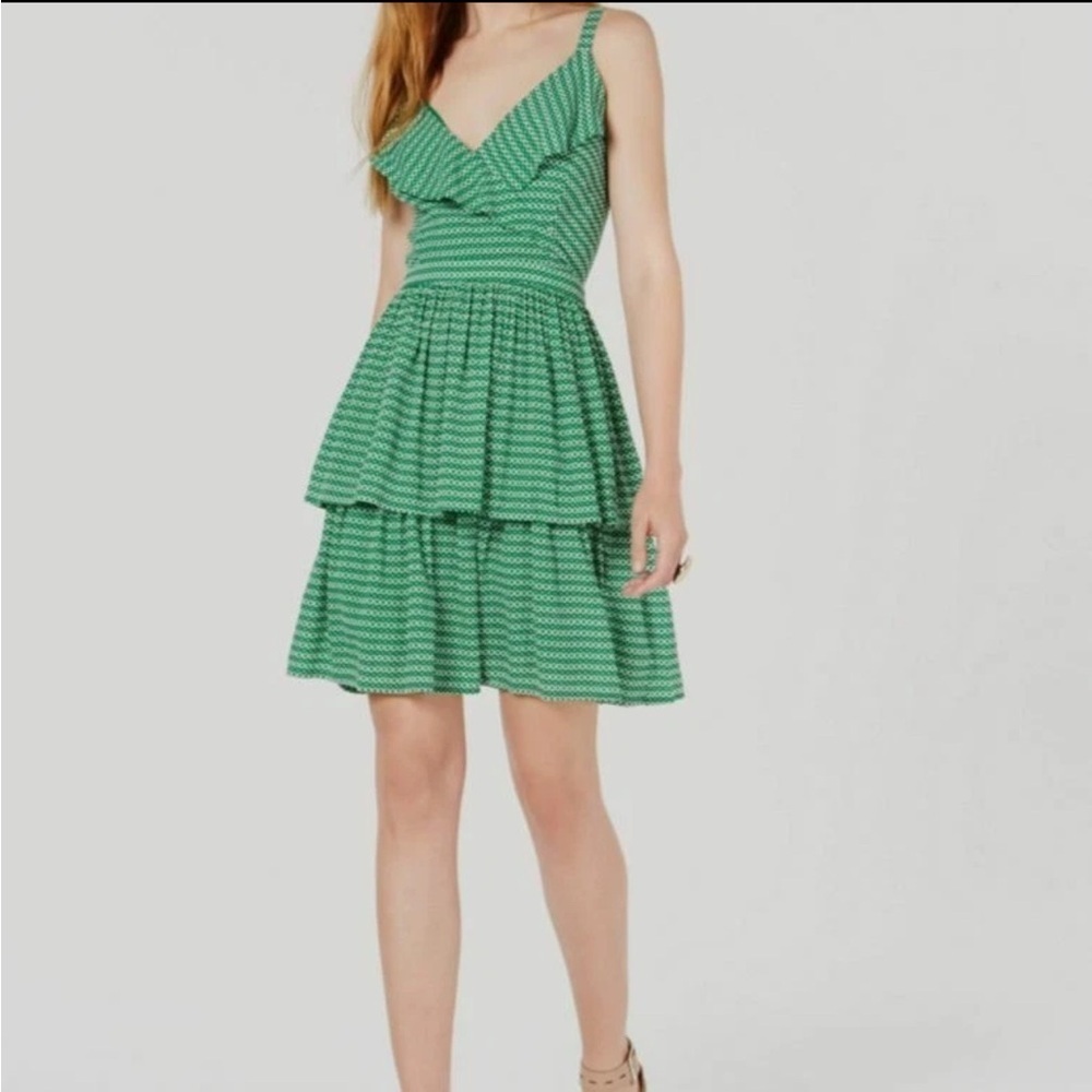 Bar III Women's Green Printed Ruffled Casual Dress Size 0